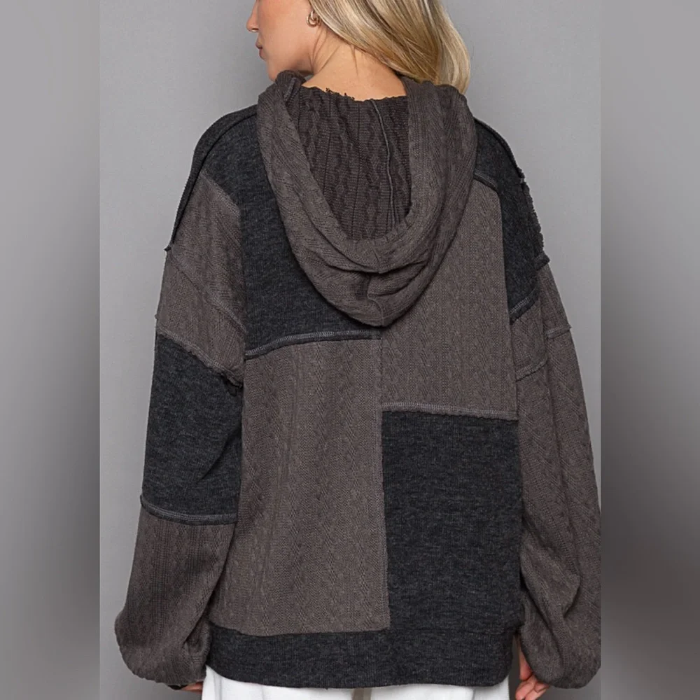 9. POL OVERSIZED Boho WAFFLE Hoodie Black - Picture 3 of 3